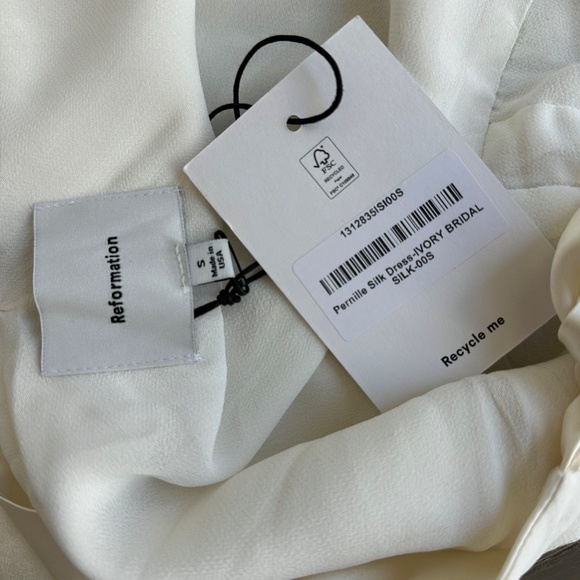 Reformation Pernille Ivory Silk Dress White Wedding Tie Sleeve SMALL - with tag - Picture 4 of 14